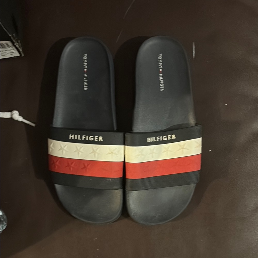 Tommy Hilfiger Black, White, and Red Slides